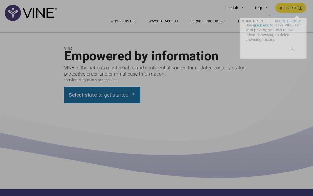 VINELink interface used to select Michigan and search custody information